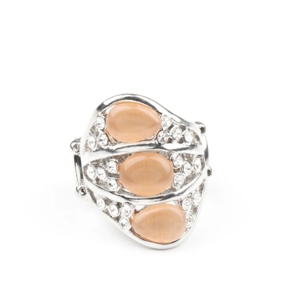Paparazzi Silver Tan Ring with Intricate Design Peach Underrated Shimmer Orange